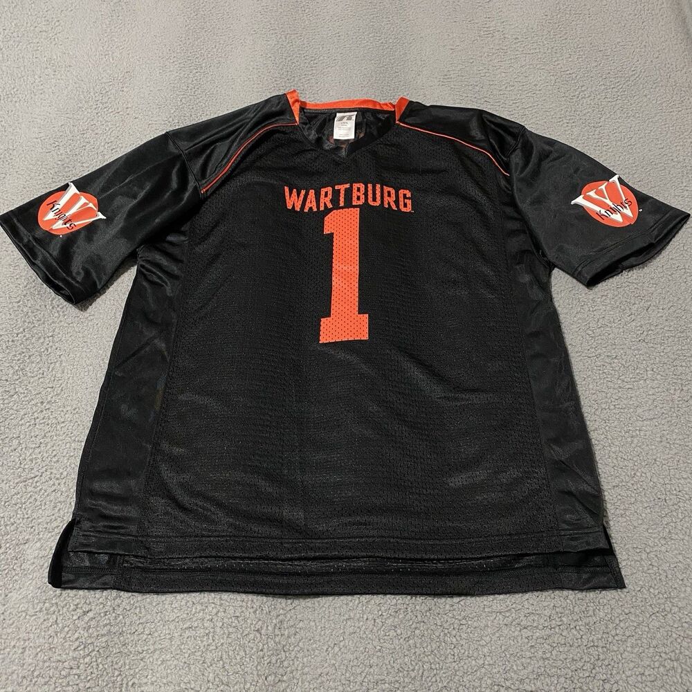 Wartburg College Knights Football Jersey Mens Large Black Red Russell Athletic